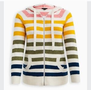Torrid Raglan Zip Sweater Hoodie - Multicolor Stripe Size 2